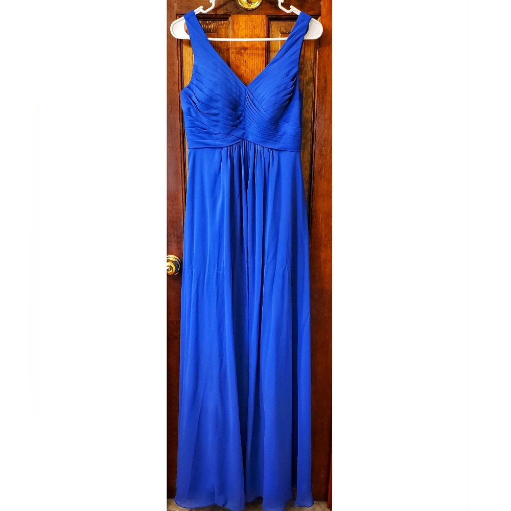 JJ's House Royal Blue A-Line V-neck Floor-Length Chiffon Dress Size 4